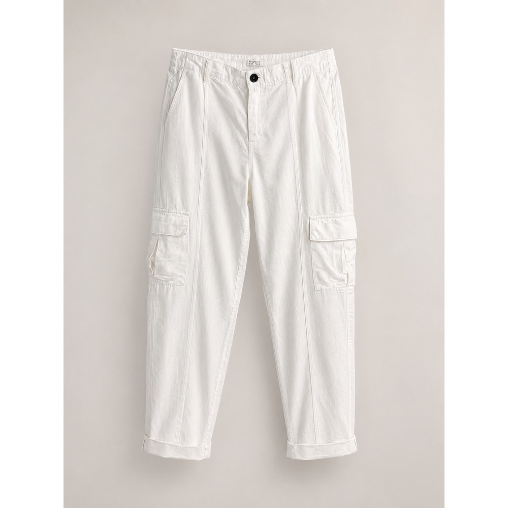 Nicole Miller White Linen Cargo Pants Large Utility Coastal Boho